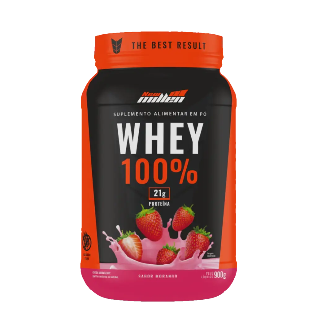 WHEY 100% CONCENTRADO 900G - MORANGO - POTE