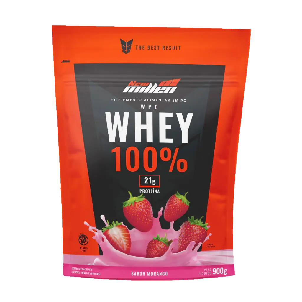 WHEY 100% CONCENTRADO 900G - MORANGO - REFIL