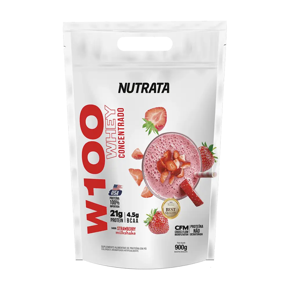 WHEY 100% CONCENTRADO W100 900G REFIL - MORANGO