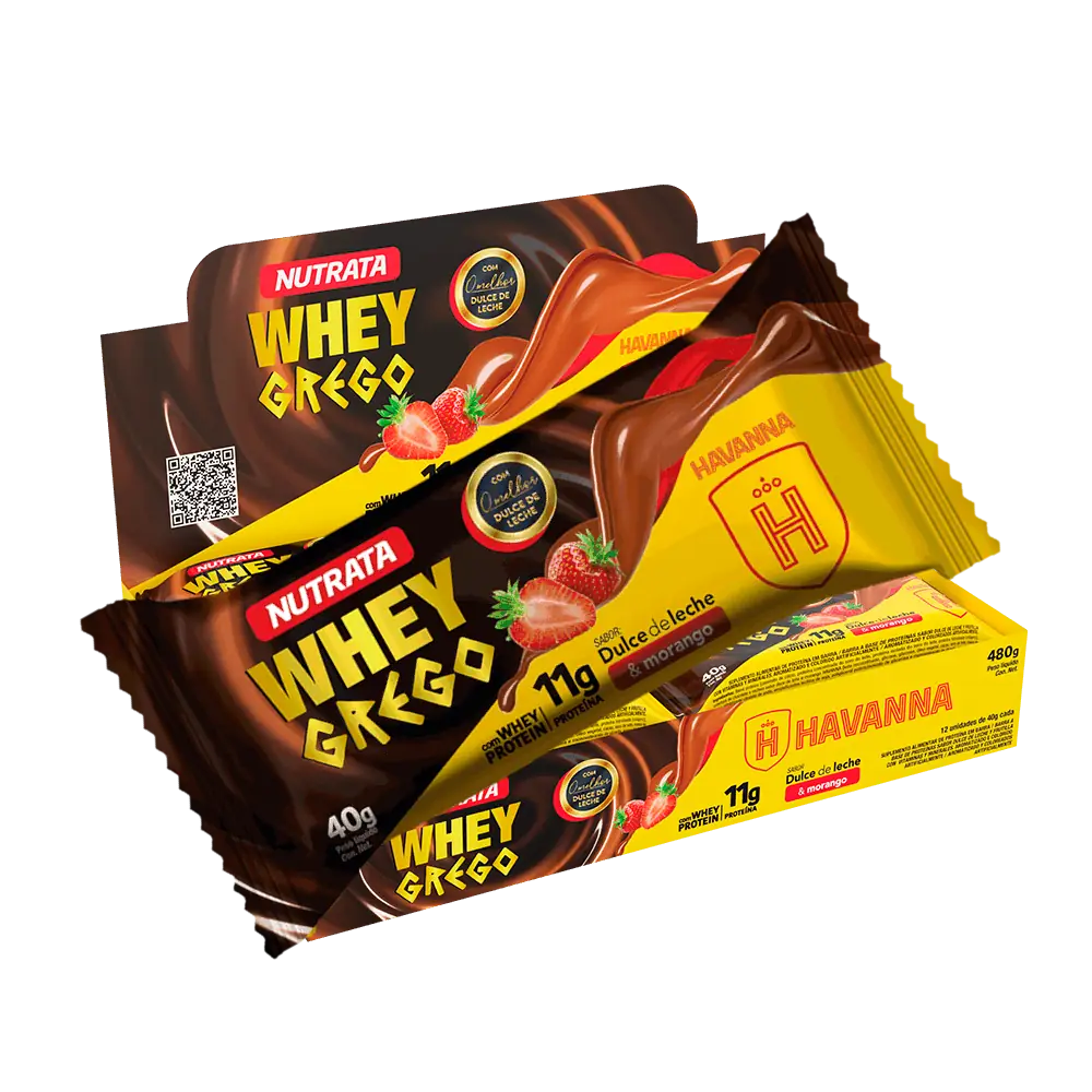 WHEY GREGO BAR - DOCE DE LEITE COM MORANGO HAVANNA 12 X 40G