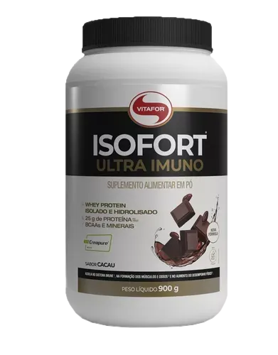 WHEY ISOLADO E HIDROLISADO ISOFORT ULTRA IMUNO 900G CACAU